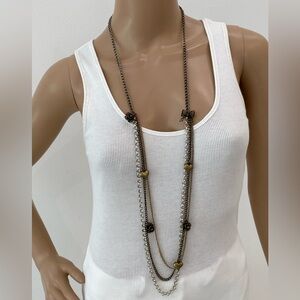 Feminine Betsy Johnson Two Tone, Multi-Chain, Adjustable Necklace with Charms